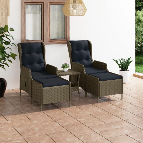 Set mobilier de grădină, cu perne, 3 piese, maro, poliratan