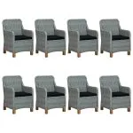 Set mobilier exterior cu perne, 9 piese, gri deschis, poliratan