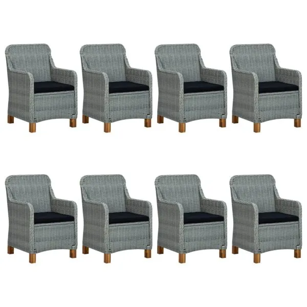 Set mobilier exterior cu perne, 9 piese, gri deschis, poliratan
