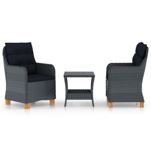 Set mobilier grădină cu perne, 3 piese, gri închis, poliratan