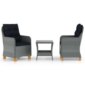 Set mobilier grădină, cu perne, 3 piese, gri deschis, poliratan
