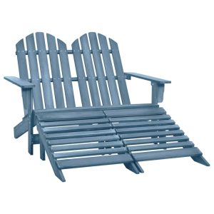 Scaun grădină Adirondack 2 locuri & otoman, albastru, lemn brad