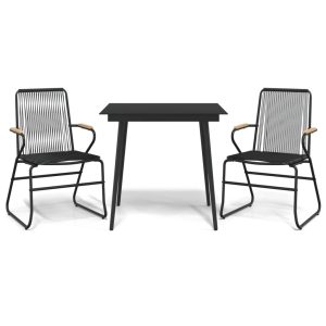 Set cu masă pentru grădină, 3 piese, negru, ratan PVC