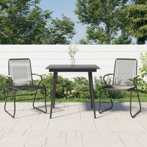 Set cu masă pentru grădină, 3 piese, negru, ratan PVC