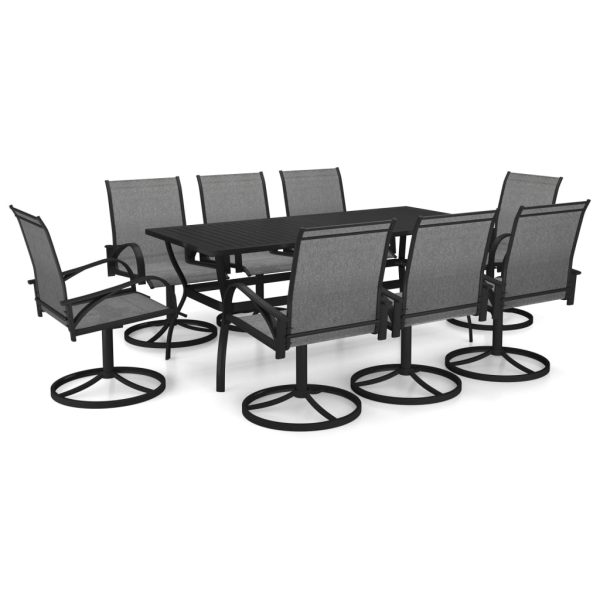 Set mobilier de grădină, 9 piese, textilenă și oțel inoxidabil