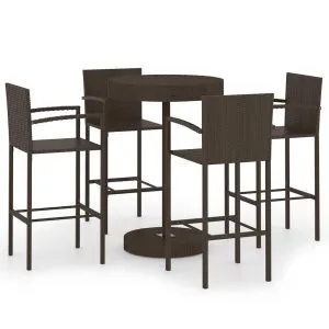 Set mobilier bar de grădină, 5 piese, maro, poliratan