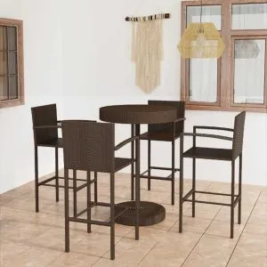 Set mobilier bar de grădină, 5 piese, maro, poliratan