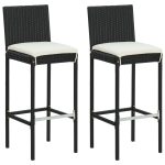 Set bar de exterior, cu perne, 3 piese, negru, poliratan