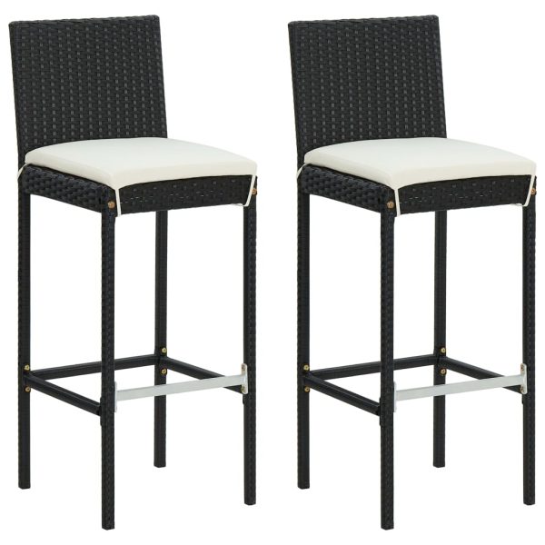 Set bar de exterior, cu perne, 3 piese, negru, poliratan