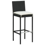 Set bar de exterior, cu perne, 3 piese, negru, poliratan