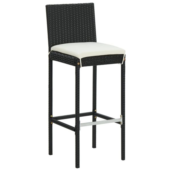 Set bar de exterior, cu perne, 3 piese, negru, poliratan