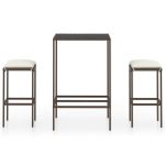 Set mobilier bar de grădină, cu perne, 3 piese, maro, poliratan