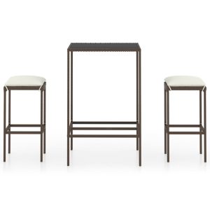 Set mobilier bar de grădină, cu perne, 3 piese, maro, poliratan