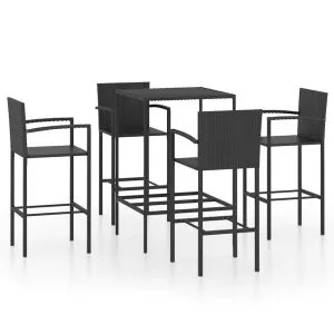 Set mobilier bar de grădină, 5 piese, negru, poliratan