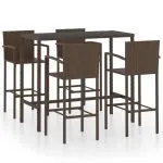 Set mobilier bar de grădină, 5 piese, maro, poliratan
