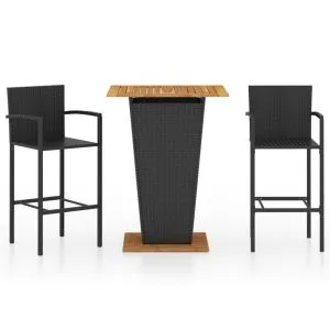 Set mobilier de bar de grădină, 3 piese, negru