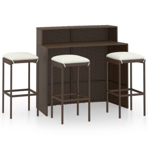 Set mobilier bar de grădină cu perne, 4 piese, maro