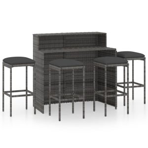 Set mobilier bar de grădină cu perne, 5 piese, gri