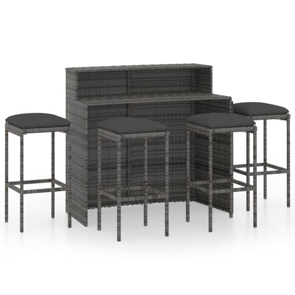 Set mobilier bar de grădină cu perne, 5 piese, gri