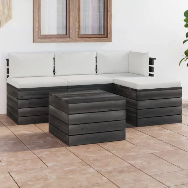 Set mobilier grădină din paleți cu perne, 5 piese, lemn de pin