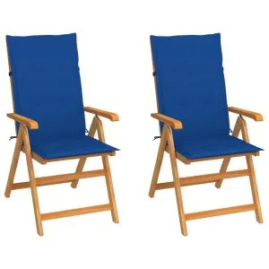 Scaune grădină cu perne albastru regal, 2 buc, lemn masiv tec