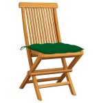 Scaune de grădină cu perne, 2 buc., verde, lemn masiv de tec