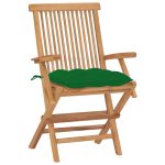 Scaune grădină cu perne, 2 buc., verde, lemn masiv tec