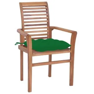 Scaune de masă cu perne verde, 2 buc., lemn masiv tec