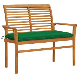 Bancă de grădină, cu pernă verde, 112 cm, lemn masiv de tec