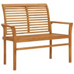 Bancă de grădină, cu pernă verde, 112 cm, lemn masiv de tec