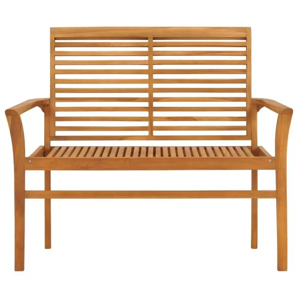 Bancă de grădină, cu pernă albastră, 112 cm, lemn masiv de tec