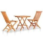 Set bistro cu perne negre, 3 piese, lemn masiv tec