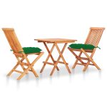 Set bistro 3 piese cu perne verde, lemn masiv de tec