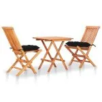 Set bistro 3 piese cu perne negru, lemn masiv tec
