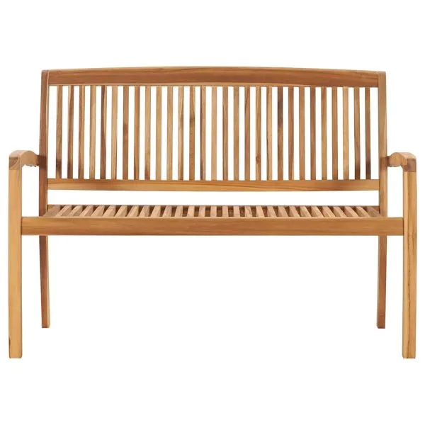 Bancă de grădină stivuibilă cu pernă, 128,5 cm, lemn masiv tec
