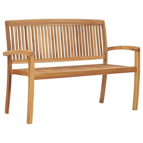Bancă de grădină stivuibilă cu pernă, 128,5 cm, lemn masiv tec