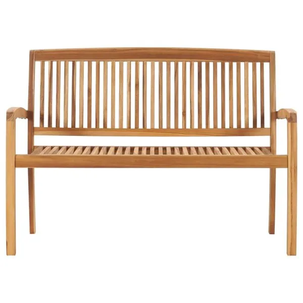 Bancă de grădină stivuibilă cu pernă, 128,5 cm, lemn masiv tec
