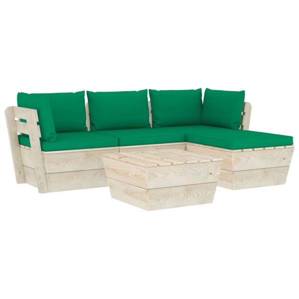 Set mobilier grădină din paleți cu perne, 5 piese, lemn molid