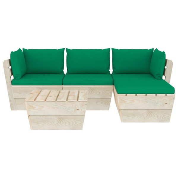 Set mobilier grădină din paleți cu perne, 5 piese, lemn molid