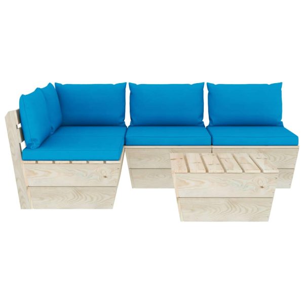 Set mobilier grădină din paleți cu perne, 5 piese, lemn molid