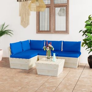 Set mobilier grădină din paleți cu perne, 5 piese, lemn molid