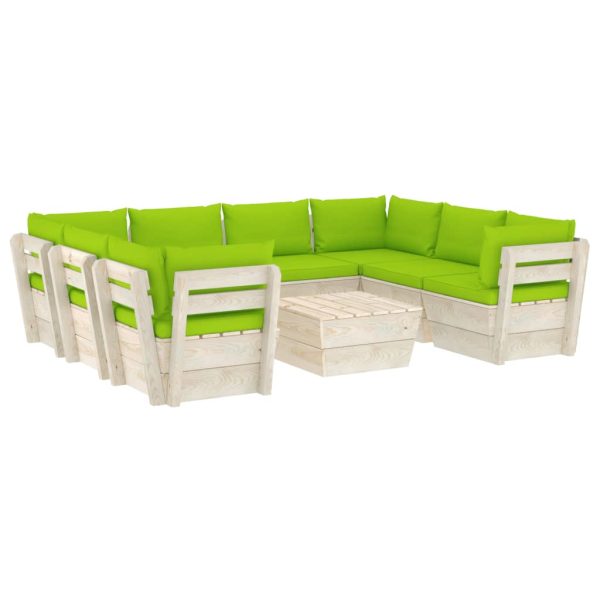 Set mobilier grădină paleți, 9 piese, cu perne, lemn de molid