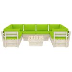 Set mobilier grădină paleți, 9 piese, cu perne, lemn de molid