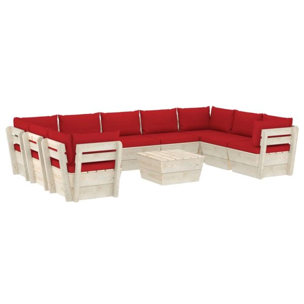 Set mobilier grădină paleți, 10 piese, cu perne, lemn de molid