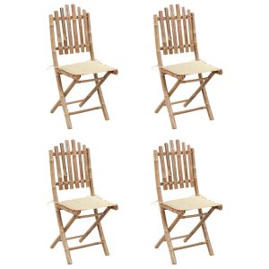 Set mobilier de exterior pliabil, cu perne, 5 piese, bambus