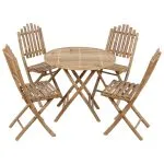 Set mobilier de exterior pliabil, cu perne, 5 piese, bambus