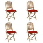 Set mobilier de exterior pliabil, cu perne, 5 piese, bambus