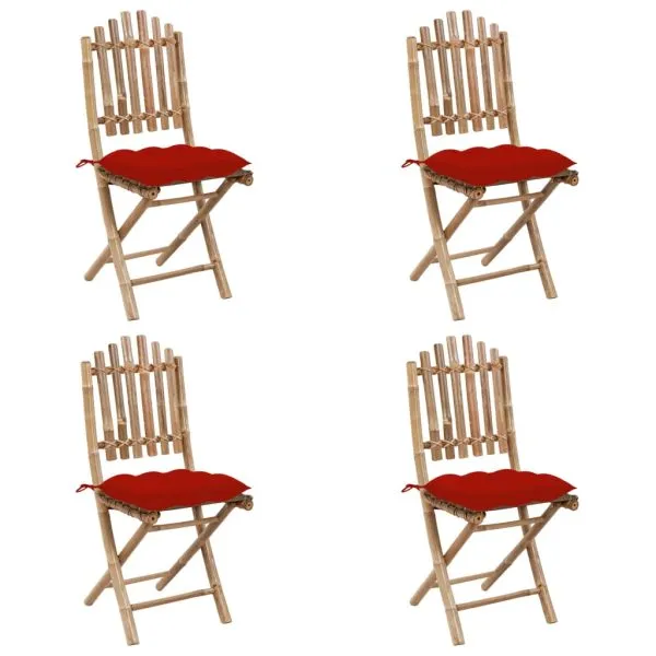 Set mobilier de exterior pliabil, cu perne, 5 piese, bambus