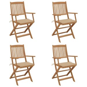 Scaune de grădină pliabile cu perne, 4 buc., lemn masiv acacia