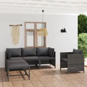 Set mobilier de grădină cu perne, 6 piese, gri, poliratan